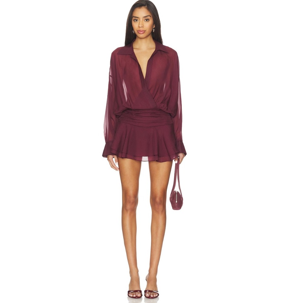 Lovers and Friends Elena Romper Oxblood Burgundy Chiffon Long Sleeve XS